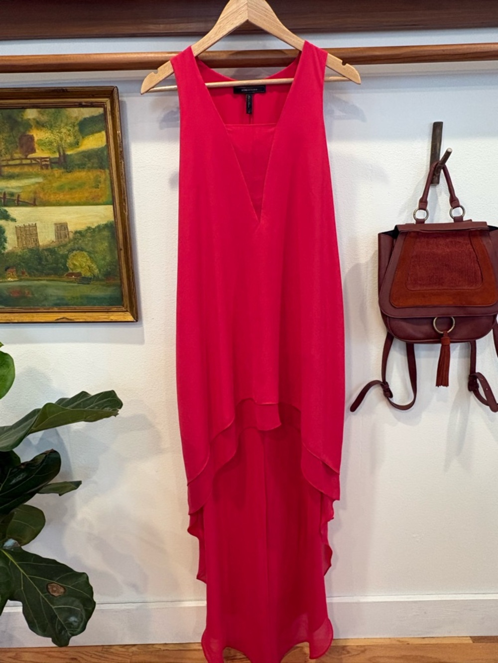 BCBGMaxAzria Hot Pink Sleeveless High-Low V-Neck Dress